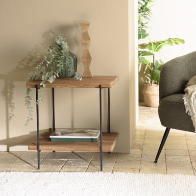 Table d'appoint rect. 50x42cm pin recyclé et pieds métal