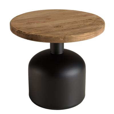 Table d'appoint ronde pin recyclé pied métal noir d50