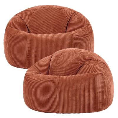 Lot de 2 poufs velours côtelé orange terracotta