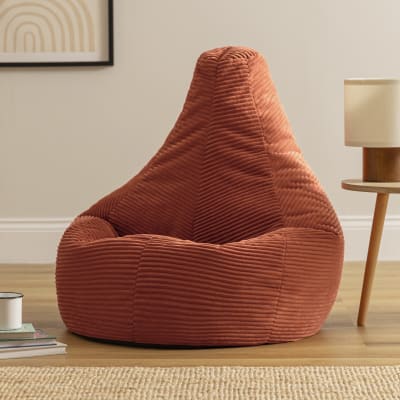 Pouf poire à dossier haut velours côtelé orange terracotta