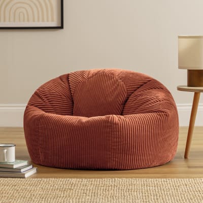 Pouf velours côtelé orange terracotta