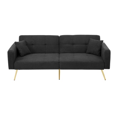 Canapé convertible 3 places en tissu noir avec pieds dorés