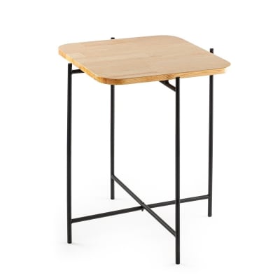 Bout de canapé carré avec pieds en métal h56 cm - noir/bois