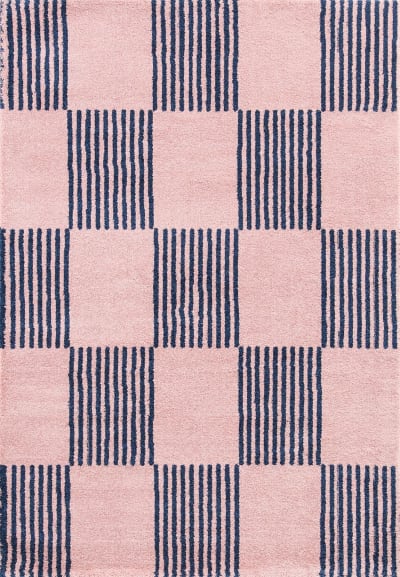 Tapis vintage style année 70 damier rayures bleu - 80x140