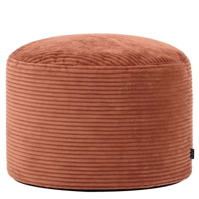 Pouf repose-pieds round velours côtelé orange terracotta