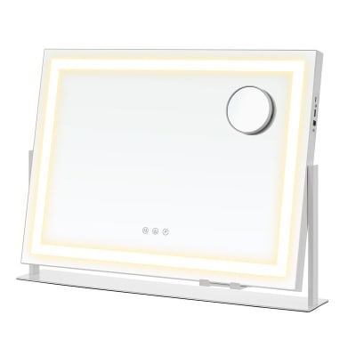 Miroir cosmétique grossissant 10x ports de charge pour coiffeuse blanc