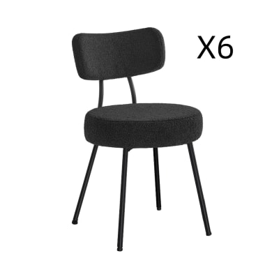 Ensembles de 6 chaises de salle à manger tissu peluche noir