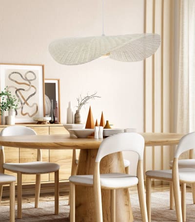 Suspension en rotin blanc, d.78 cm