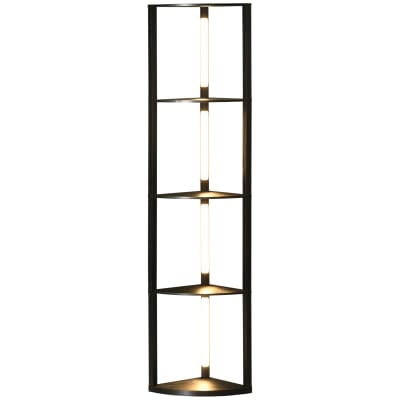 Lampadaire sur pied salon d'angle avec étagères à 4 niveaux mdf noir