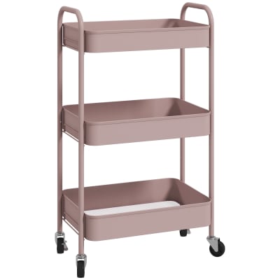 Desserte chariot de rangement à 3 niveaux en acier rose