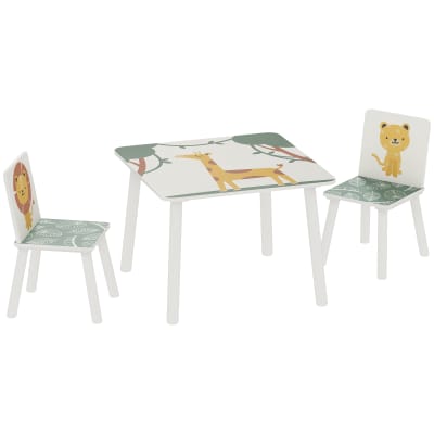 Table enfant avec chaise motifs animaux en bois vert