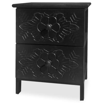 Table de chevet sculptée style marocain l36cm bois noir