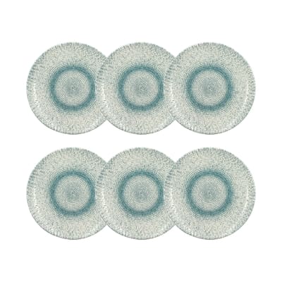 Lot de 6 assiettes à dessert en porcelaine blanche et bleue 20cm