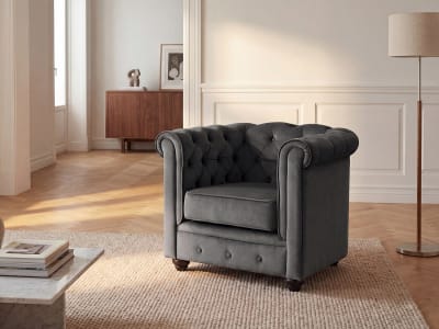 Fauteuil droit velours gris anthracite