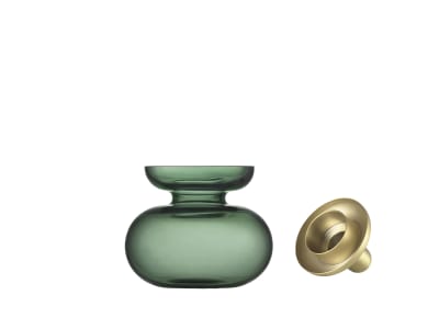 Vase et Bougeoir en verre soufflé et laiton vert 10 x 11 cm