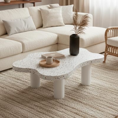 Table basse forme nuage 69x100cm effet terrazzo