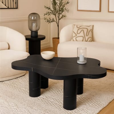 Table basse forme nuage 69x100cm effet marbre noir