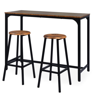 Table de bar style industriel avec ses 2 tabourets bois et métal noir