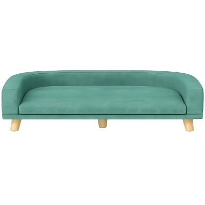 Canapé pour animaux, tissu vert, pieds en bois, coussin amovible
