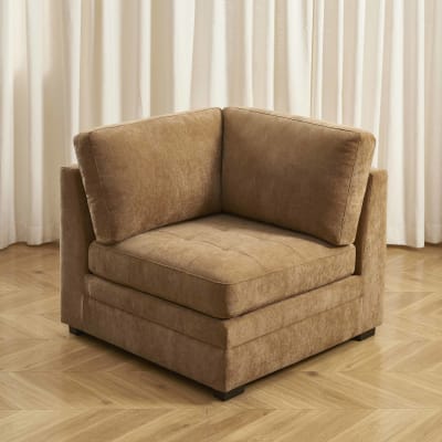 Chauffeuse d'angle 1 place tissu chenille écureuil