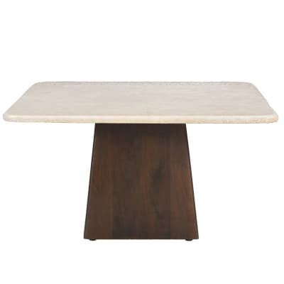 Table basse carré 75 cm en marbre et bois massif brun