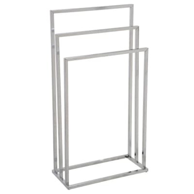 Porte serviette sur pied en métal argenté 3 bras 45x22x85cm