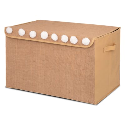Malle de rangement tissu intissé chambre enfant à pompoms 60x36x36cm