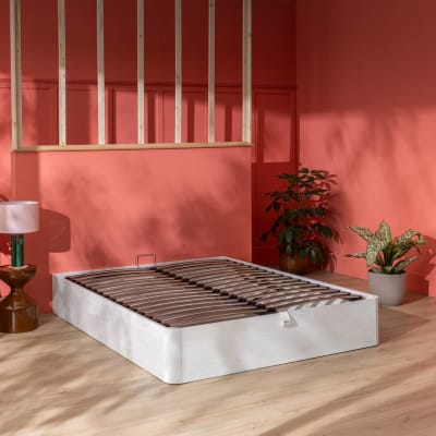 Sommier coffre h33 cm effet bois blanc 140 x 190 cm