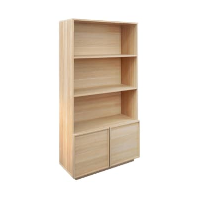 Etagères bibliothèque effet bois naturel 2 portes 5 niveaux