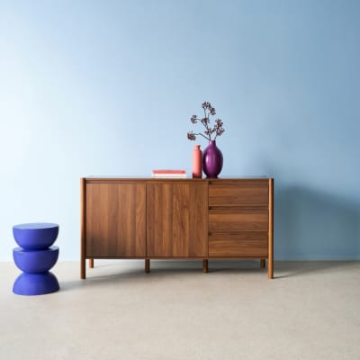 Buffet décor bois 2 portes 3 tiroirs 150cm noyer