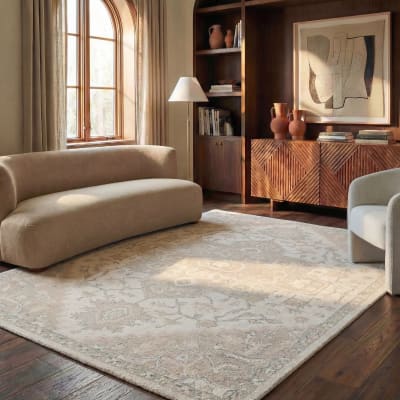Tapis traditionnel en laine blanc/beige, 91 x 91 cm