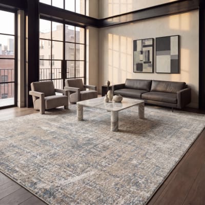 Tapis abstrait moderne en polypropylène beige/gris, 274 x 366 cm