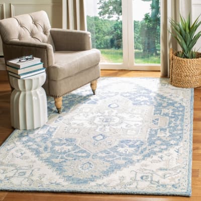 Tapis traditionnel en laine bleu/blanc, 61 x 91 cm