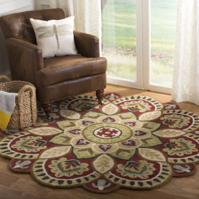 Tapis traditionnel en laine rouge/taupe, 91 cm
