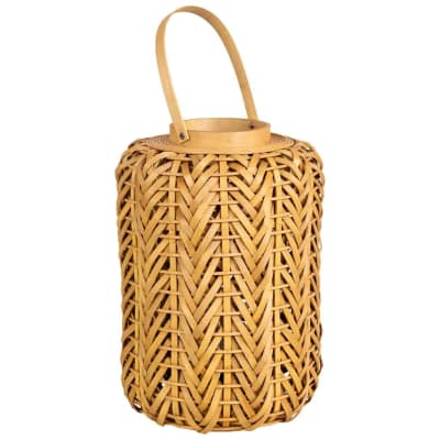 Lanterne en bois marron avec lumière à piles, d28x40h cm
