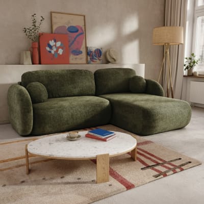 Canapé d'angle droit convertible en tissu 4 places vert kaki