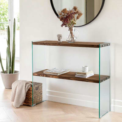 Console d'entrée bois / verre 2 plateaux