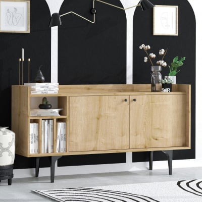 Buffet enfilade 150 cm 2 portes 4 niches décor chêne