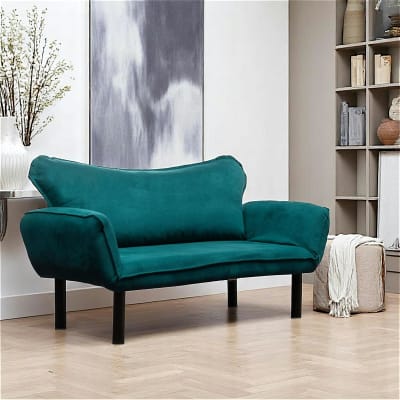 Banquette convertible bleu canard en tissu