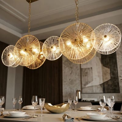 Lustre en métal doré et verre (100 x 23 x 28-94 cm)