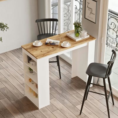 Table haute de cuisine 4 niches décor bois / blanc