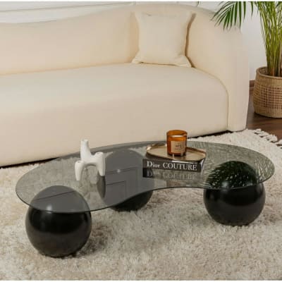 Table basse design en verre fumé - plateau organique