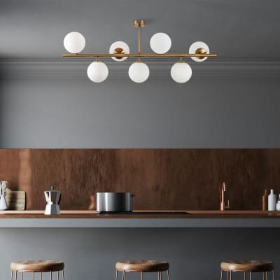 Suspension design 7 globes blancs en verre