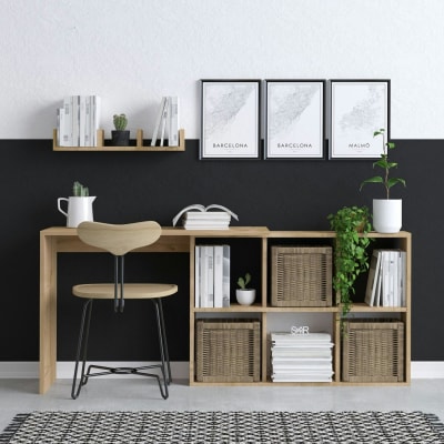 Bureau + avec rangements + étagère  murale décor chêne