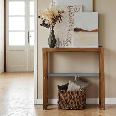 Console de salon bois / verre 2 plateaux