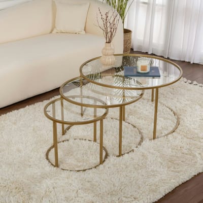 Table gigogne ronde 80cm - verre et métal doré (lot de 3)
