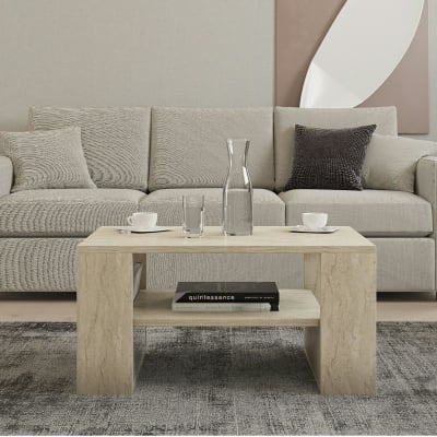 Table basse décor travertin + porte-revues