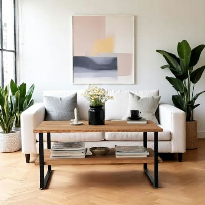 Table basse rectangulaire bois/métal double plateau