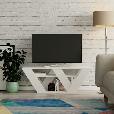 Meuble tv design blanc 1 étagère