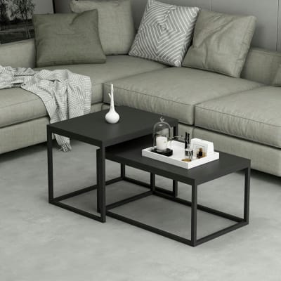 Lot de 2 tables basses gigogne bois/métal noir